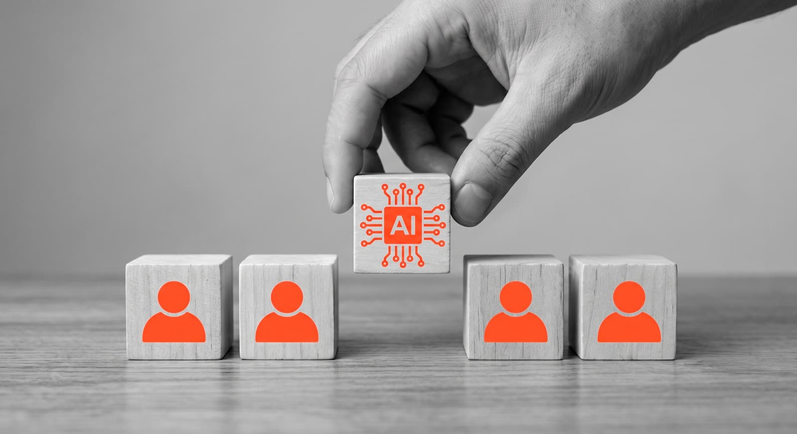 Bloque de inteligencia artificial conectando personas y procesos